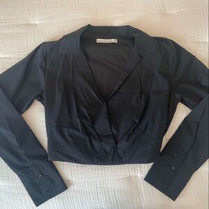Abercrombie Black Crop Collared Pleated Long Sleeve XS